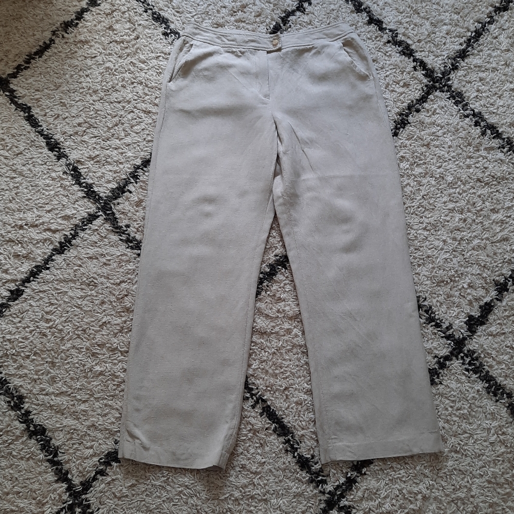 Relaxed fit tan linen blend pants